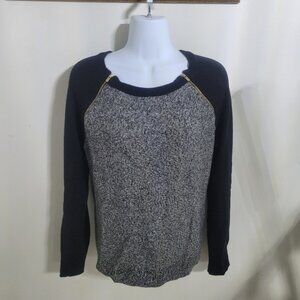 Banana Republic Black w. Gold Zipper Italian Yarn Raglan Sweater, Size Small
